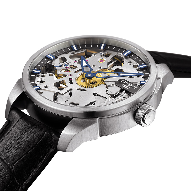 Tissot天梭官方正品天匠镂空表盘手动机械皮带手表男表
