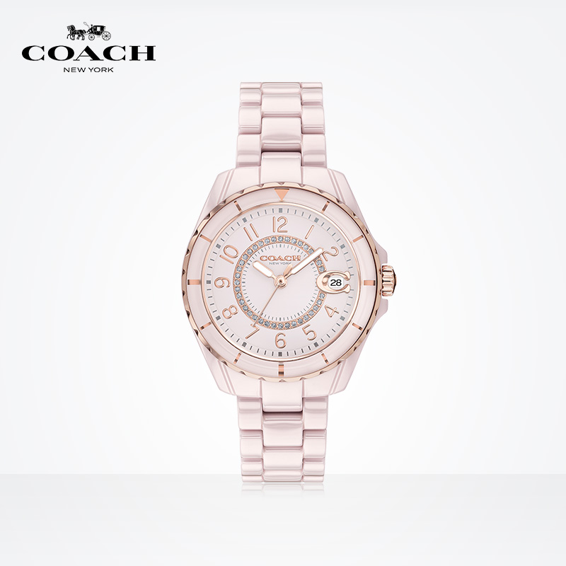 COACH/蔻驰PRESTON系列时尚陶瓷石英日历女表手表