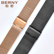 伯尼表带编织钢带男女手表不锈钢网带18 20mm折叠扣金属表带配件