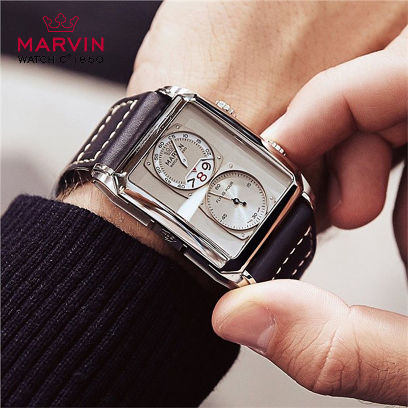 瑞士摩纹表Marvin莫尔顿方形系列双机芯个性手表复古石英男士腕表