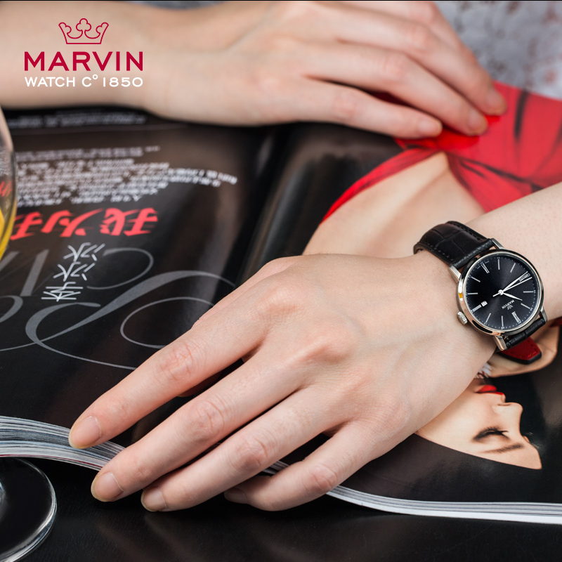 瑞士手表Marvin摩纹手表原点系列女士石英女表皮带M025.12.22.74